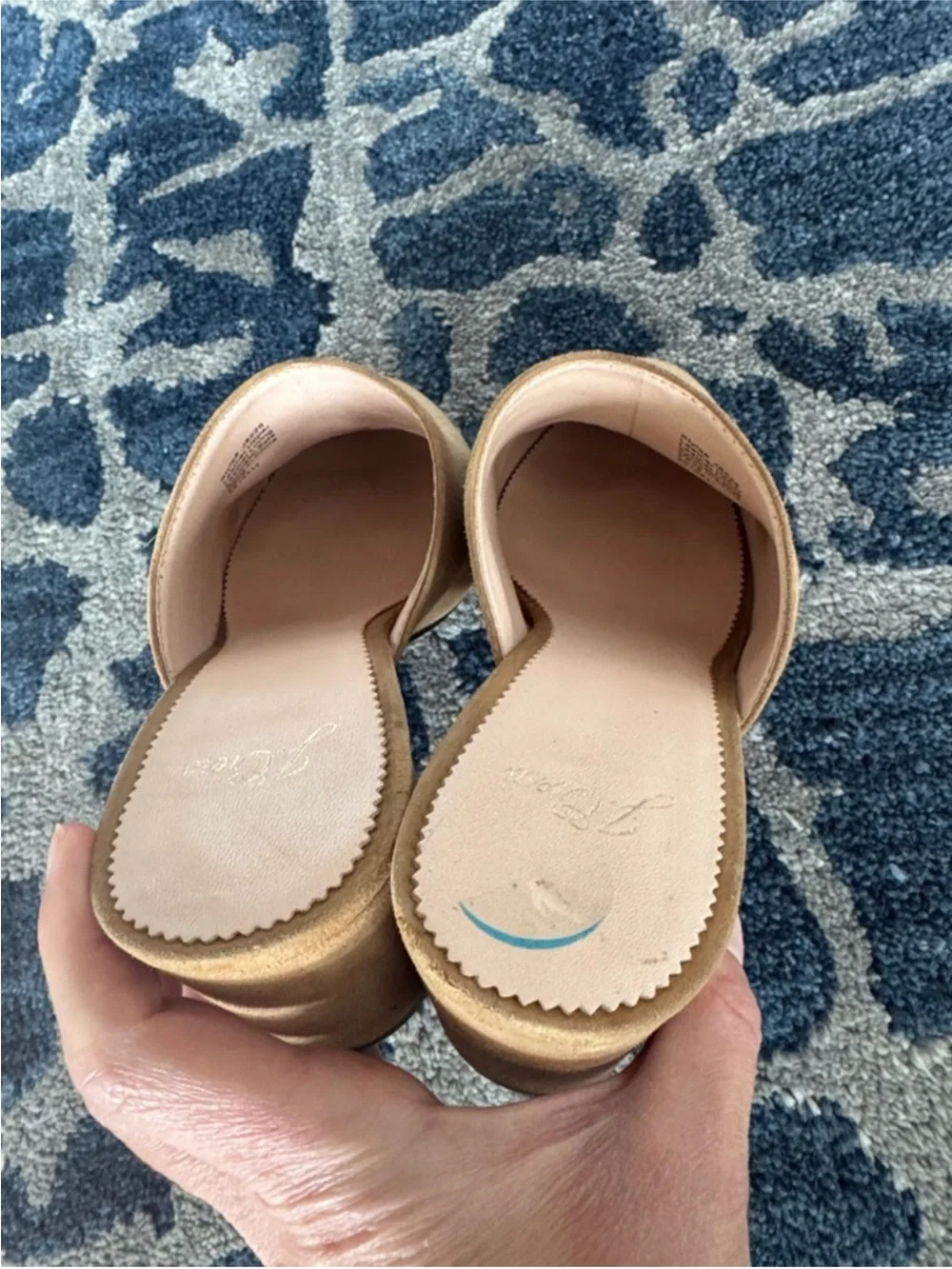 J Crew Ashen Suede Leather Slip on Mules Sz 8 Tan Brown J8226 High Block Heel
